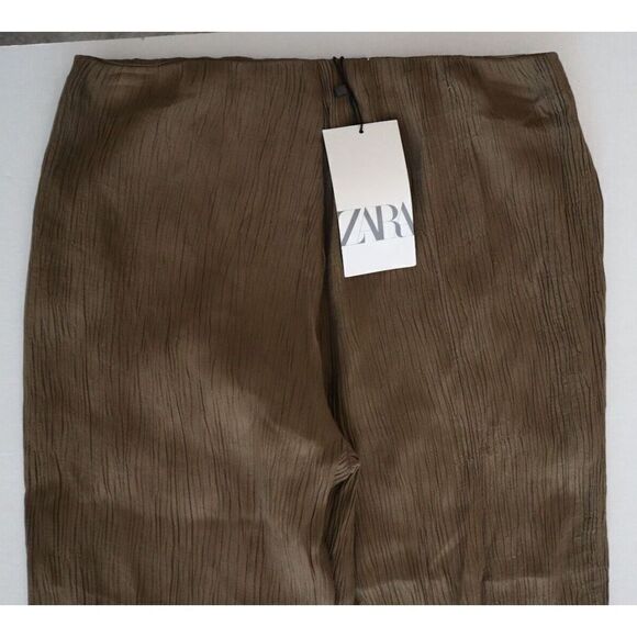 Zara Women's Sz XS Olive Green Wrinkle Effect Full Length Pants - Picture 4 of 7